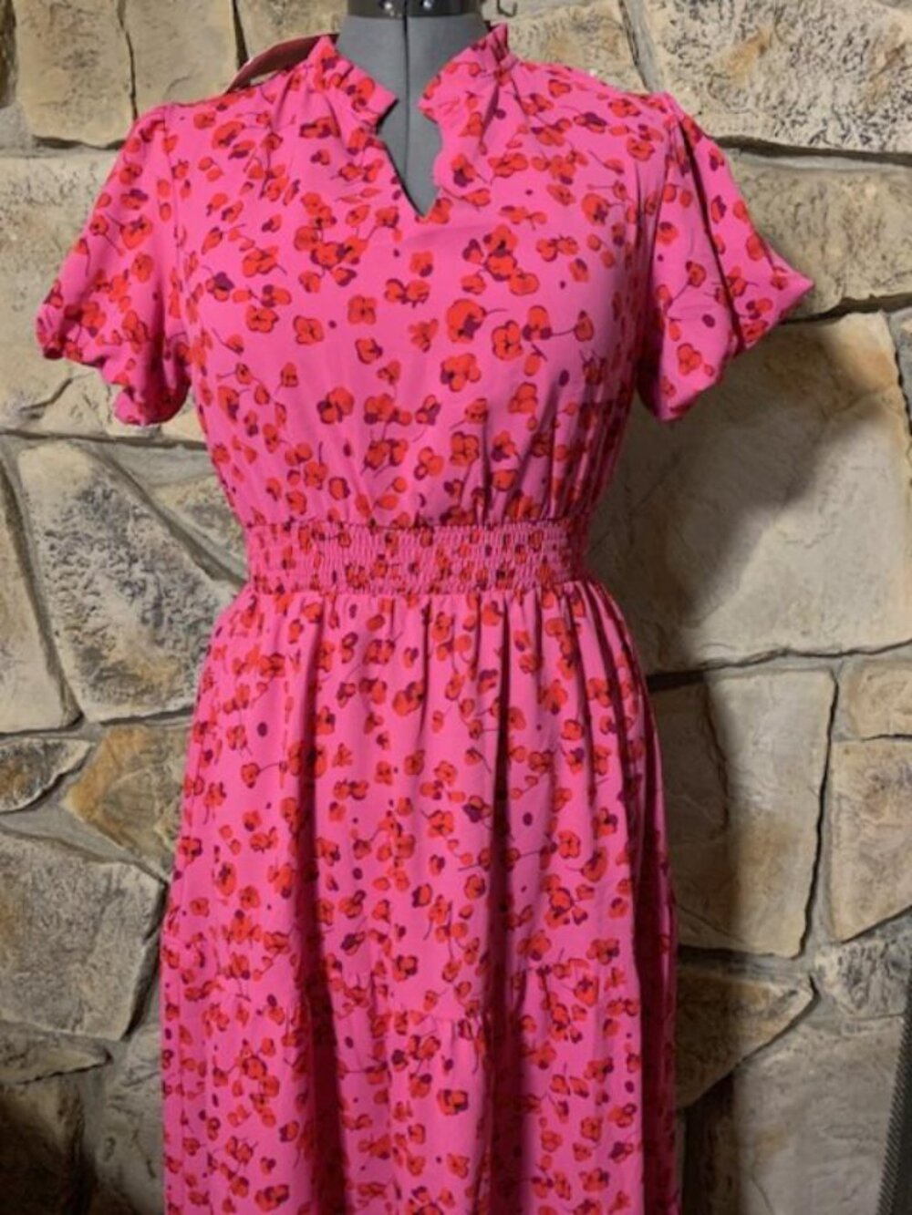 PRETTYGARDEN Fuchsia Floral Smocked Maxi Dress M/L NWT Cottagecore Boho - Picture 2 of 10